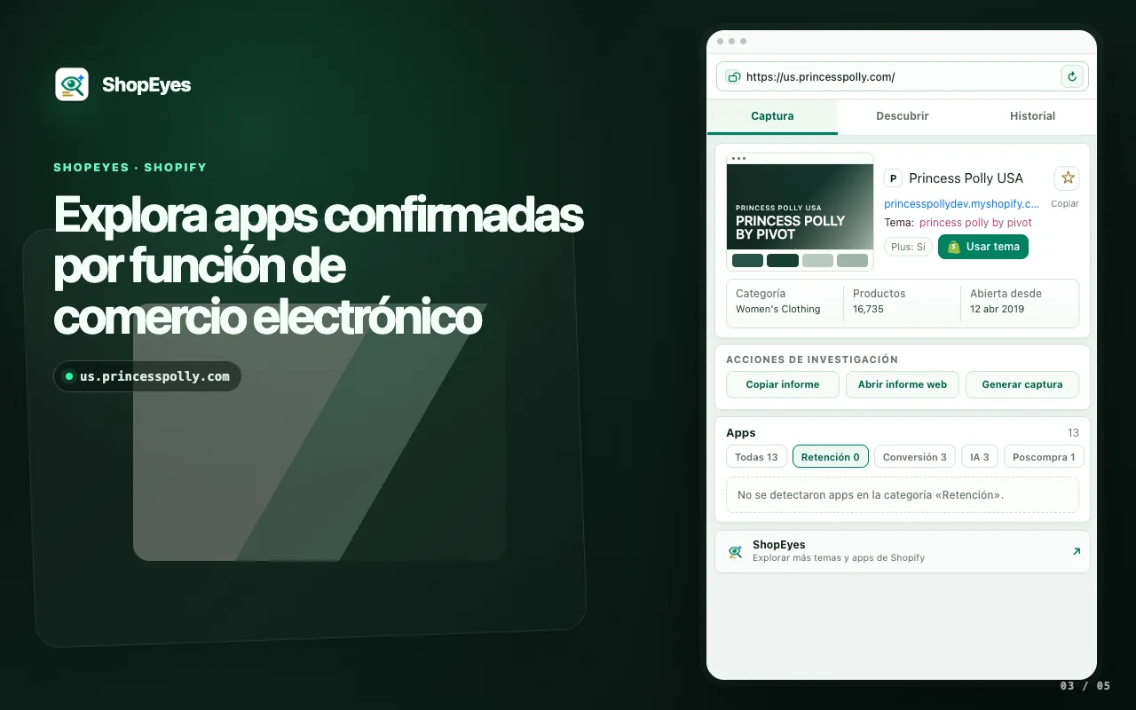Ventana de extensión ShopEyes que muestra la detección de la app Shopify