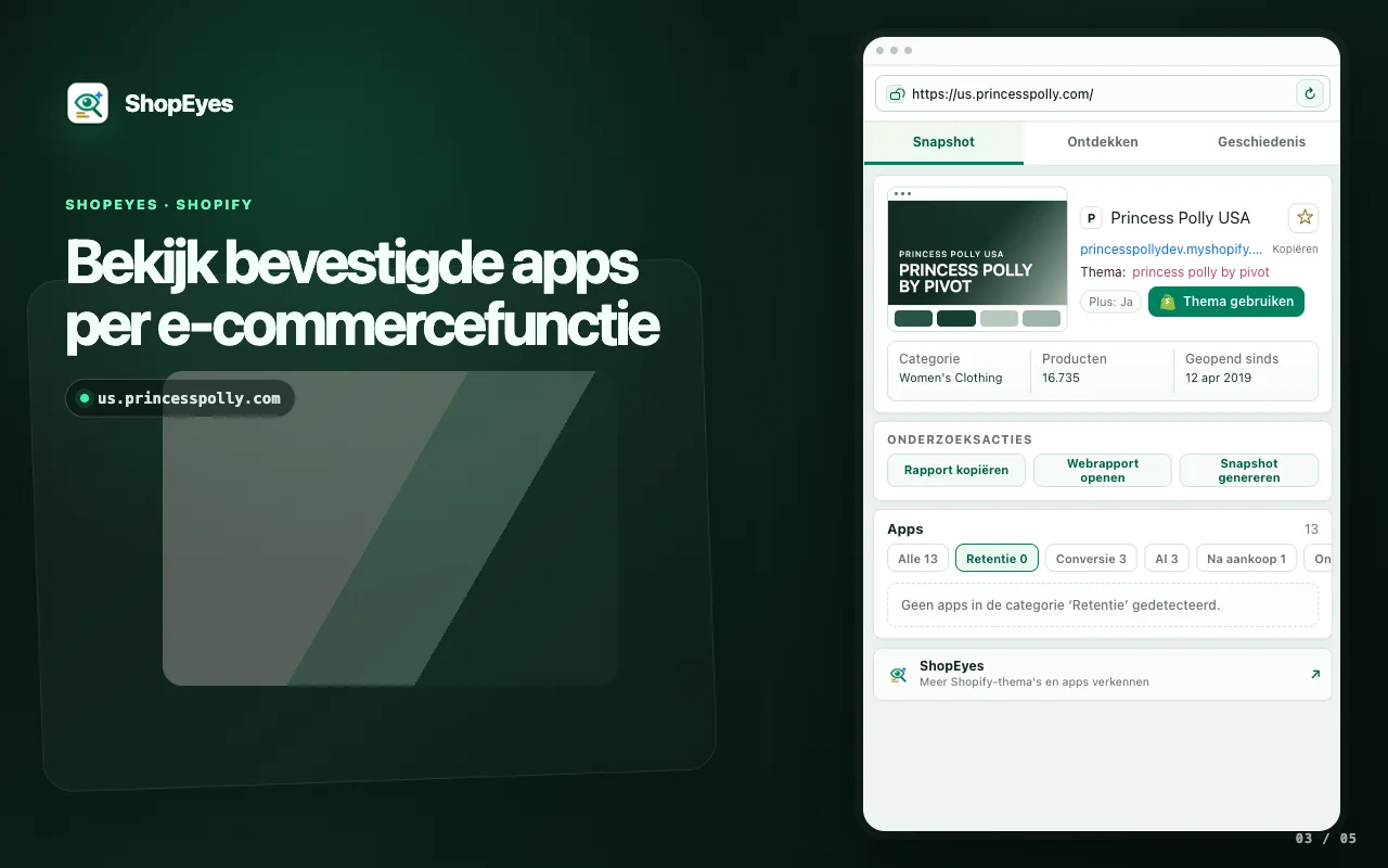 ShopEyes-extensievenster met Shopify-app-detectie